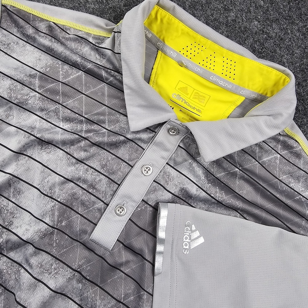 Adidas Climachill Golf Polo Shirt Gray Striped Short Sleeve Men's XL Performance
